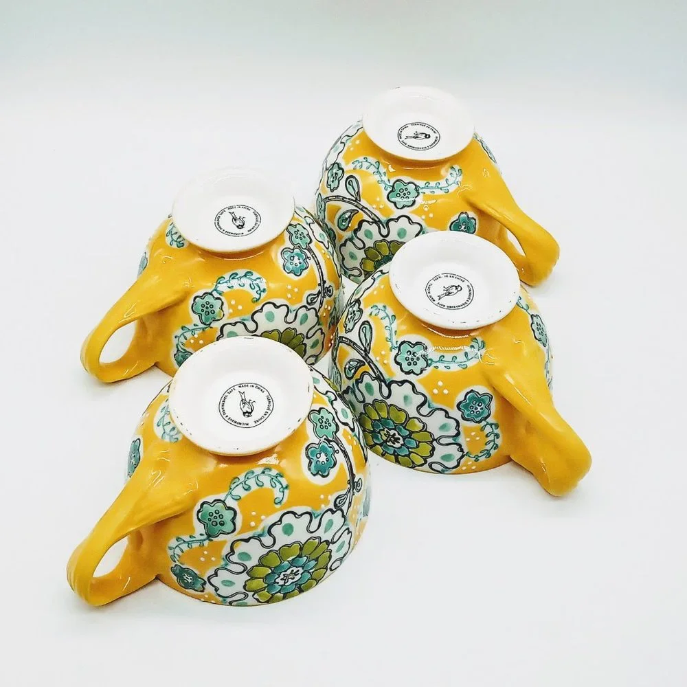 Set of 2 Anthropologie Elka Ayaka Yellow Ceramic Footed Mugs NWOT - Picture 7 of 8